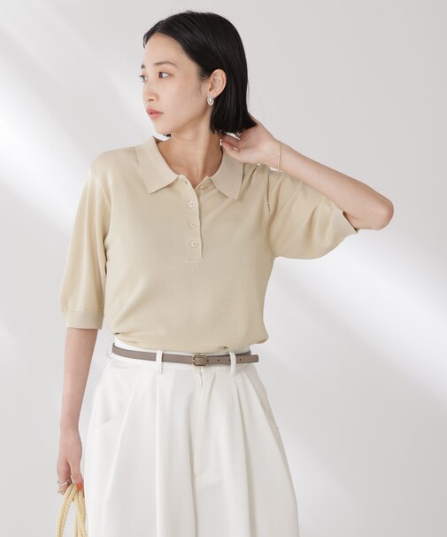 多機能強撚ポロニットトップス