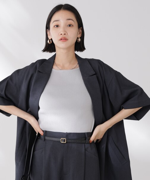 ボートネックリブニットトップス