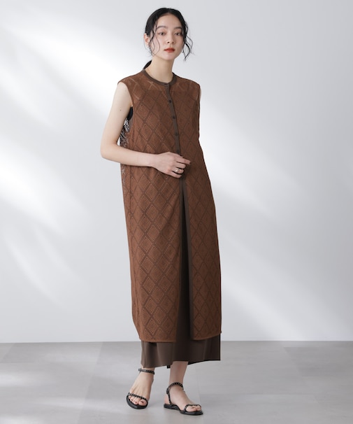 レースロングジレ×キャミワンピースセット