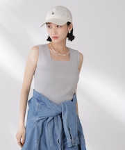 前後2wayスクエア＆クルーネックリブニットタンクトップ