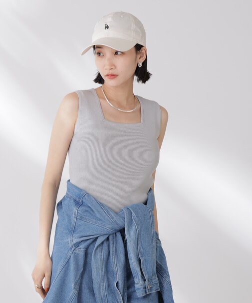 前後2wayスクエア＆クルーネックリブニットタンクトップ