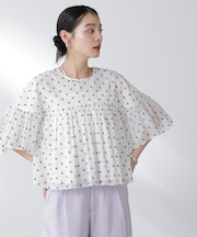 made in india コットンフロッキーフラワーブラウス