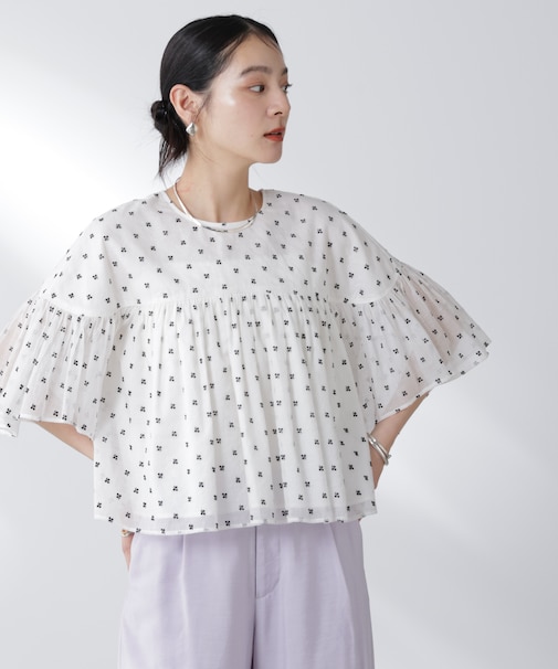 made in india コットンフロッキーフラワーブラウス