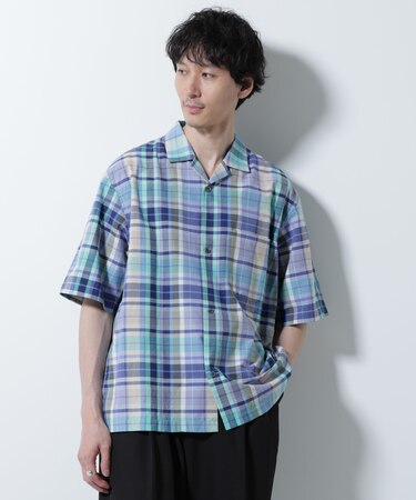 Fabric by INDIA オールドライクマドラスチェックシャツ 半袖