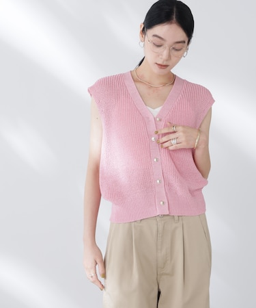 ペーパーヤーン畦ニットベスト
