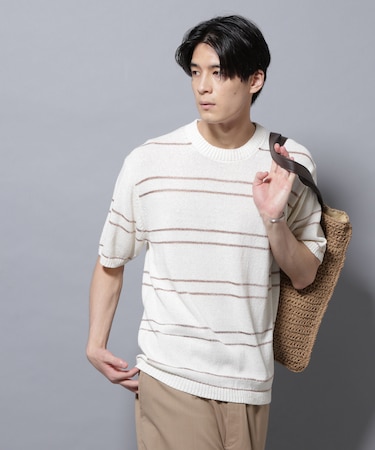 ブークレーラメボーダー ニットTシャツ