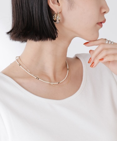 マットビーズ＆チェーン2連ネックレス