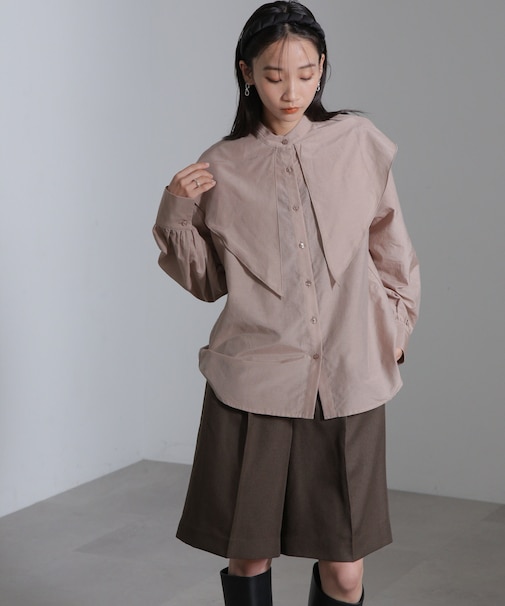 シルク混ビックカラーシャツ