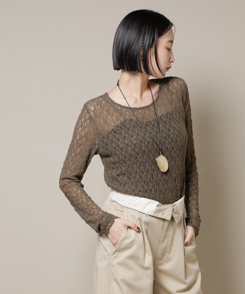 シアーレースロングスリーブトップス(セットアップ可)