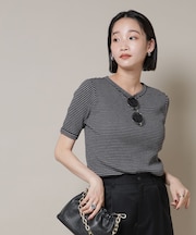 マルチボーダーテレコリブカットトップス