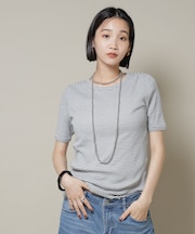 マルチボーダーテレコリブカットトップス