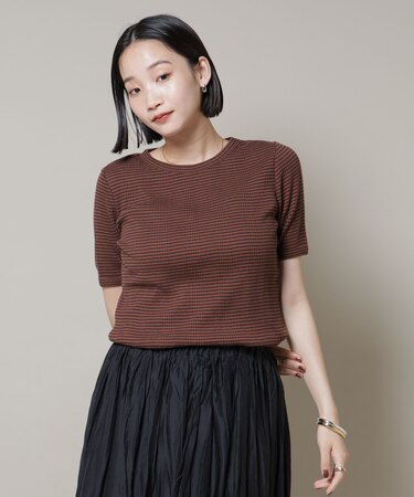 マルチボーダーテレコリブカットトップス