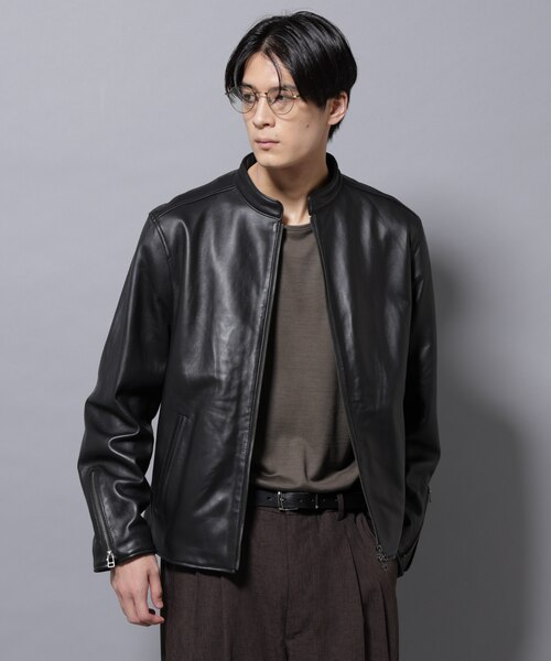 1409[ナノ・ユニバース]バンドカラー レザー シングル ライダースジャケット バンドカラーレザーシングルライダースジャケット｜ナノ・ユニバースの