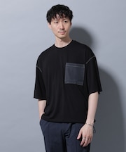 配色ステッチ フェイクスエードポケットTシャツ