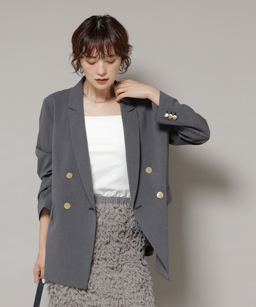 美品✨【ナノユニバース】金ボタンダブルジャケットパンツ セットアップ グレーM ドライウェザーストレッチダブルジャケット(セットアップ可)｜ナノ