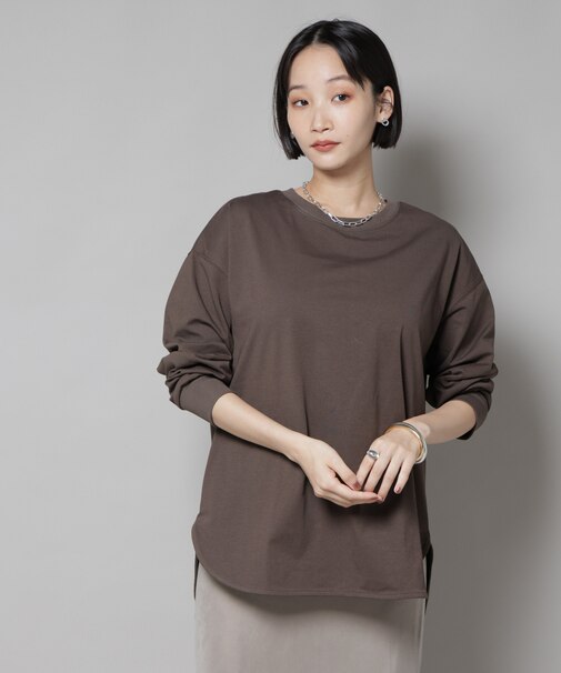 CVCプレーティング天竺ラウンドヘムカットトップス