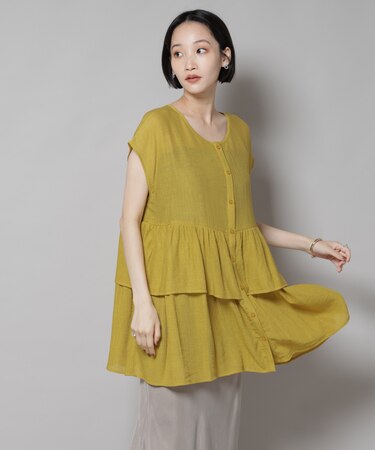 前後2wayシアー楊柳ノースリーブティアードブラウス