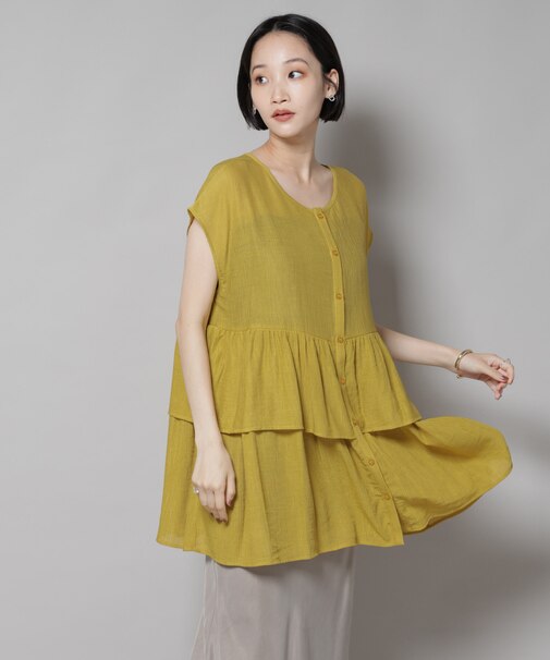 前後2wayシアー楊柳ノースリーブティアードブラウス
