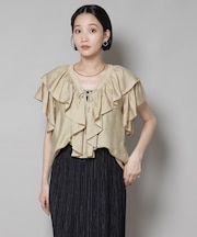 フリルディティールフロントレースアップブラウス
