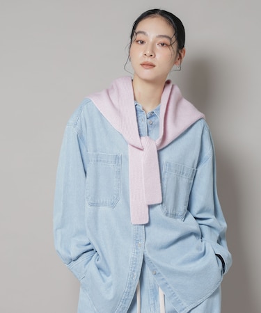 刺繍入りデニムワイドシャツ(セットアップ可)