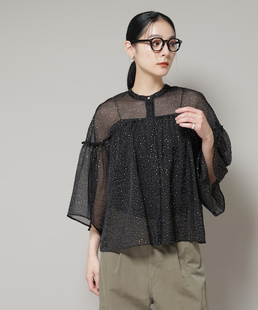 グリッタードットギャザーブラウス