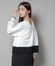 洗濯機洗可前後2way配色ニット