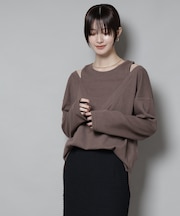 フェイクレイヤードワッフルカットトップス