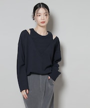 フェイクレイヤードワッフルカットトップス