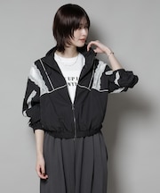 レース×ストライプ切替ナイロンブルゾン