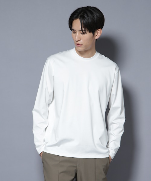 ASSEMBLANC」ウォッシャブルシルクワイドリブVネックニットTシャツ