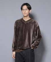 ベロアプルオーバー Vネックスウェット