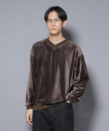 ベロアプルオーバー Vネックスウェット