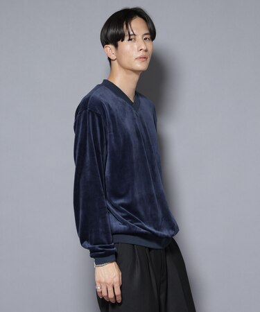 ベロアプルオーバー Vネックスウェット