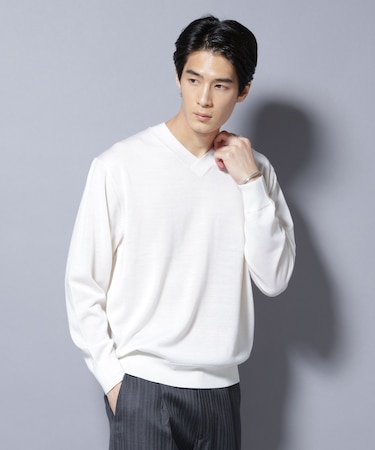 「毛玉レスニット」ファインゲージVネック