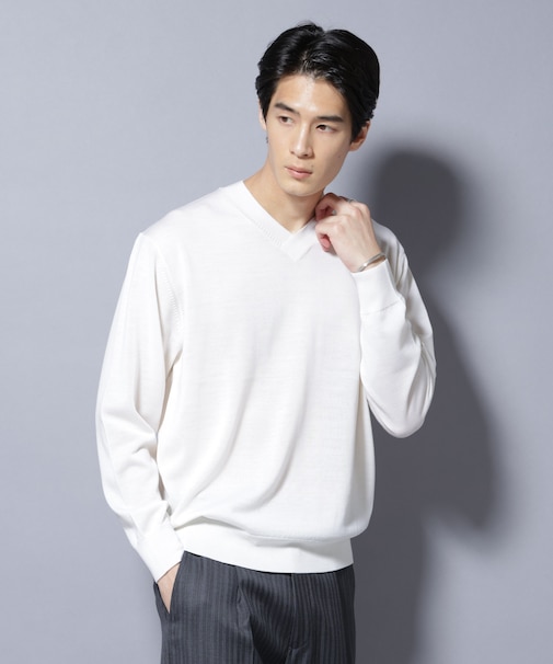 「毛玉レスニット」ファインゲージVネック