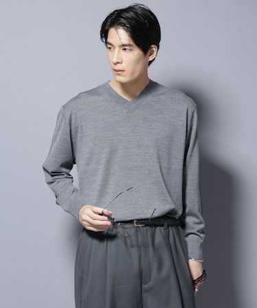 「毛玉レスニット」ファインゲージVネック