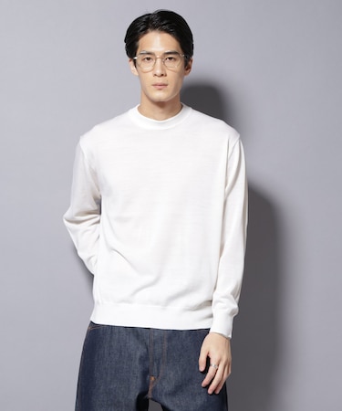 「毛玉レスニット」ファインゲージクルーネック