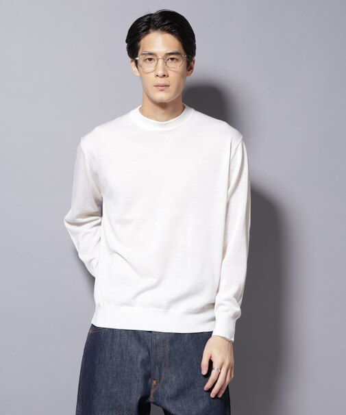 「毛玉レスニット」ファインゲージクルーネック