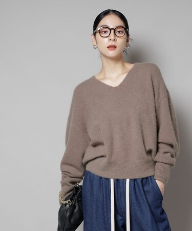 ウォッシャブルフォックスVネックニットプルオーバー