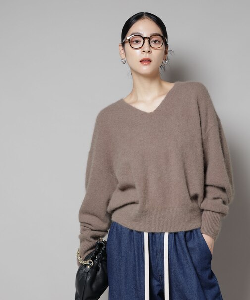 ウォッシャブルフォックスVネックニットプルオーバー