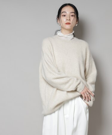 ウォッシャブルフォックスクルーワイドニットプルオーバー