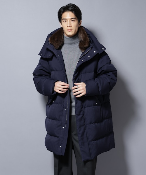 新品タグ付 ナノユニバース×西川ダウン FOXファー ベルト付 ロングダウン38 西川ダウン(R)」フェイクファーカラーサージロングダウン｜ナノ