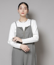 CICA&UVカット加工クルーネックリブニット