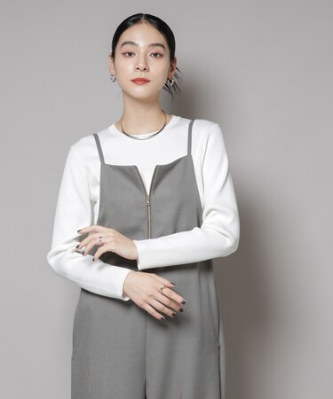 CICA&UVカット加工クルーネックリブニット