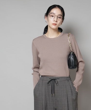 CICA&UVカット加工クルーネックリブニット