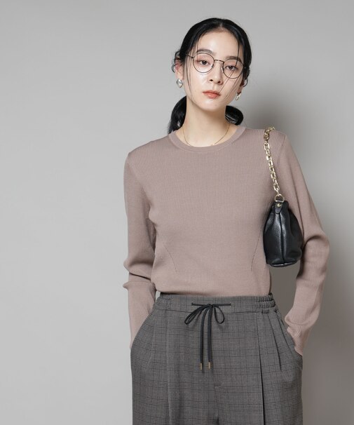 CICA&UVカット加工クルーネックリブニット