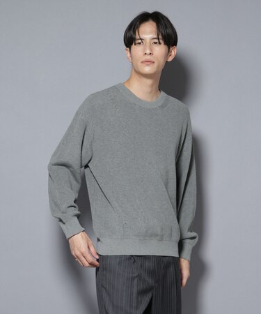 マーセライズコットン 畦クルーネックニット
