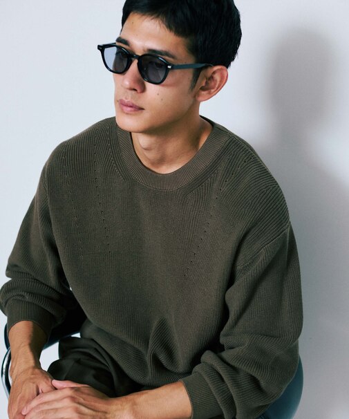 マーセライズコットン 畦クルーネックニット
