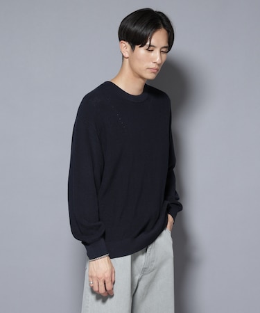 マーセライズコットン 畦クルーネックニット