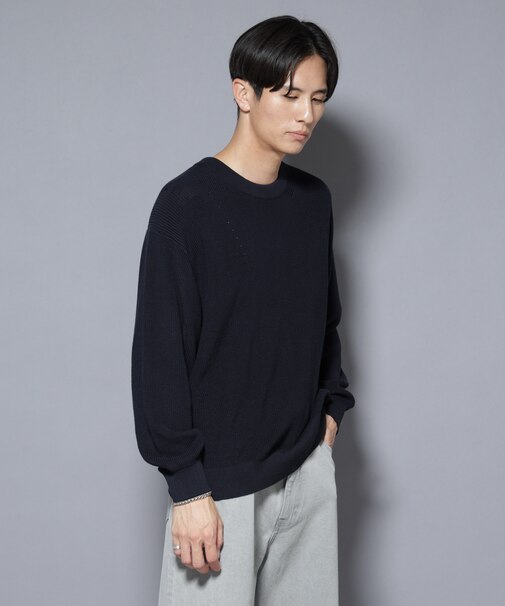 マーセライズコットン 畦クルーネックニット